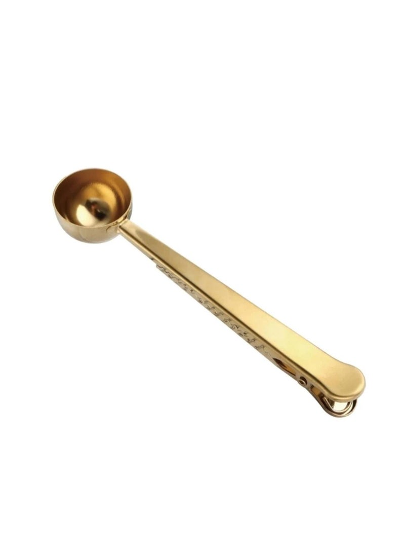 Liying Coffee Scoop Clip Stainless Steel Tablespoon Coffee Spoon With long handle Multifunction Sealing Bag Clip For Tea, Coffee, Protein Powder, Instant Drinks (Gold) - Image 1