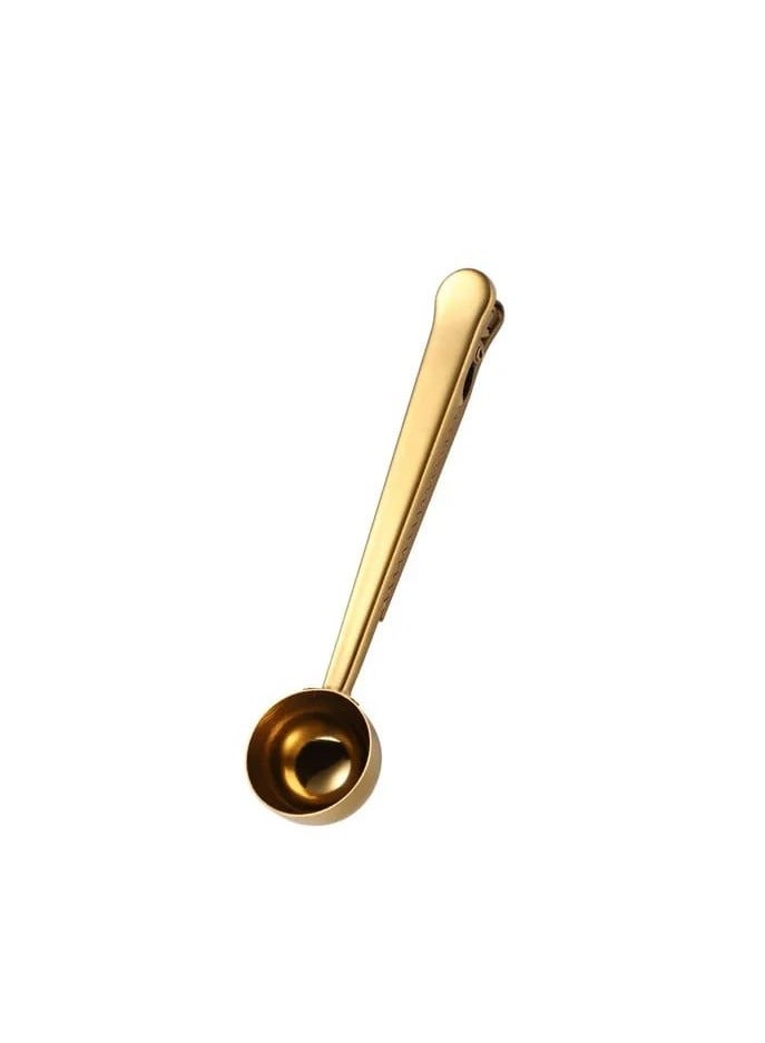 Liying Coffee Scoop Clip Stainless Steel Tablespoon Coffee Spoon With long handle Multifunction Sealing Bag Clip For Tea, Coffee, Protein Powder, Instant Drinks (Gold) - Image 2