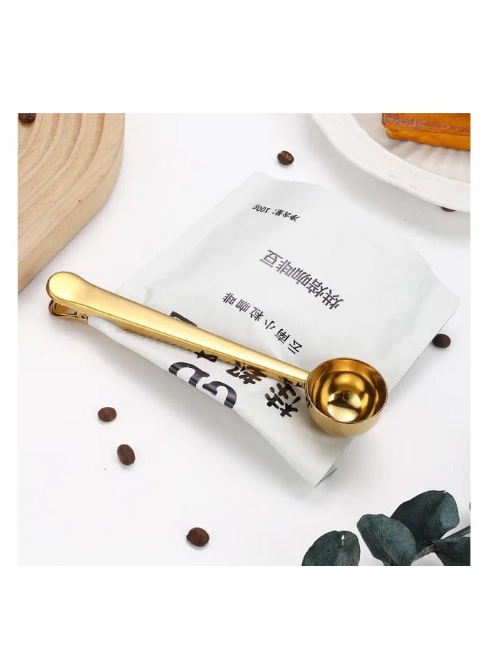 Liying Coffee Scoop Clip Stainless Steel Tablespoon Coffee Spoon With long handle Multifunction Sealing Bag Clip For Tea, Coffee, Protein Powder, Instant Drinks (Gold) - Image 5