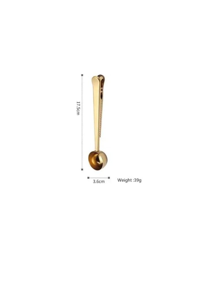Liying Coffee Scoop Clip Stainless Steel Tablespoon Coffee Spoon With long handle Multifunction Sealing Bag Clip For Tea, Coffee, Protein Powder, Instant Drinks (Gold) - Image 3