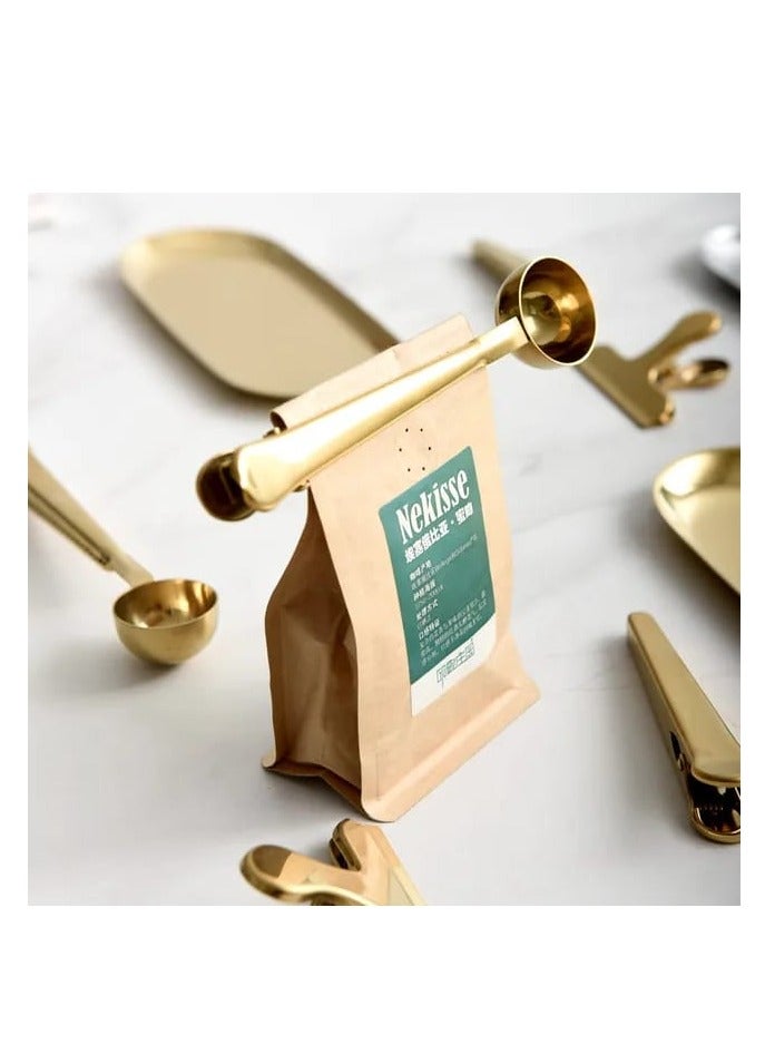 Liying Coffee Scoop Clip Stainless Steel Tablespoon Coffee Spoon With long handle Multifunction Sealing Bag Clip For Tea, Coffee, Protein Powder, Instant Drinks (Gold) - Image 4