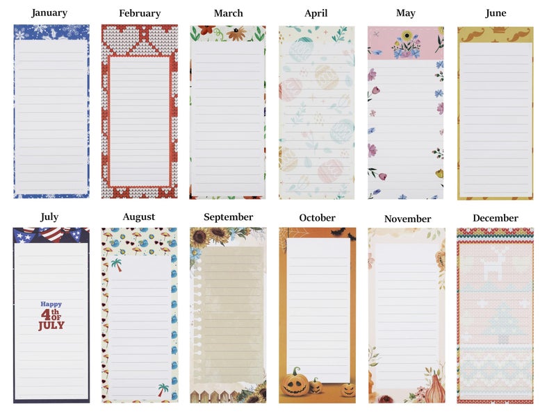 Creative Hobbies 12-Pack Monthly Magnetic Notepads - Vibrant Seasonal Designs for January to December - Image 2