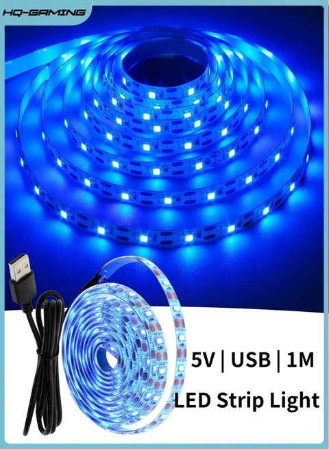 5V USB Blue LED Strip Light USB Powered 1M 60LEDs Flexible Lamp Smart Switch Brightness Adjustable Tape High Brightness No-Waterproof Wall Strip Lights
