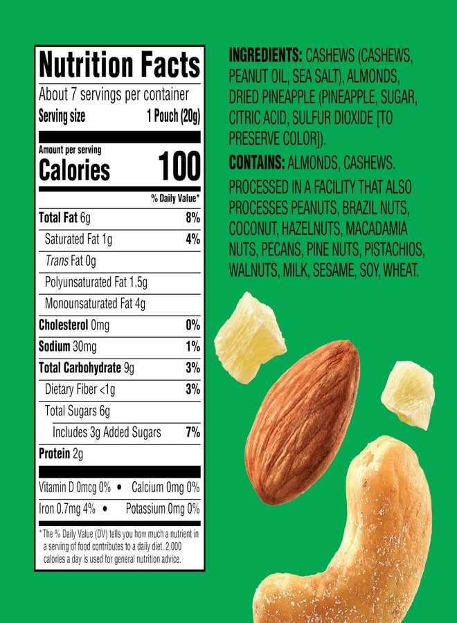Emerald Nuts Cashews and Almonds with Dried Pineapple 7 Ct (1-Pack), 100-Calorie Individual Packs of Mixed Nut Blend and Dried Fruit - Image 5