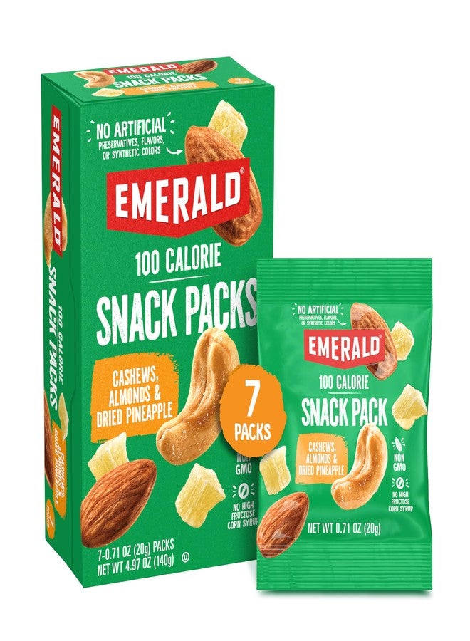 Emerald Nuts Cashews and Almonds with Dried Pineapple 7 Ct (1-Pack), 100-Calorie Individual Packs of Mixed Nut Blend and Dried Fruit - Image 1