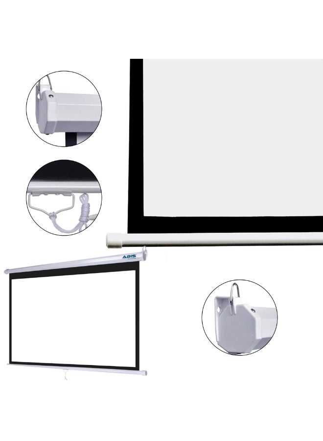 iView 150×150 cm (80″) Manual Wall/Ceiling Projector Screen – 1:1 Aspect Ratio, MaxWhite Matte Surface, Auto-Lock Pull‑Down, Dual Mount, Black Masking Borders - Image 2