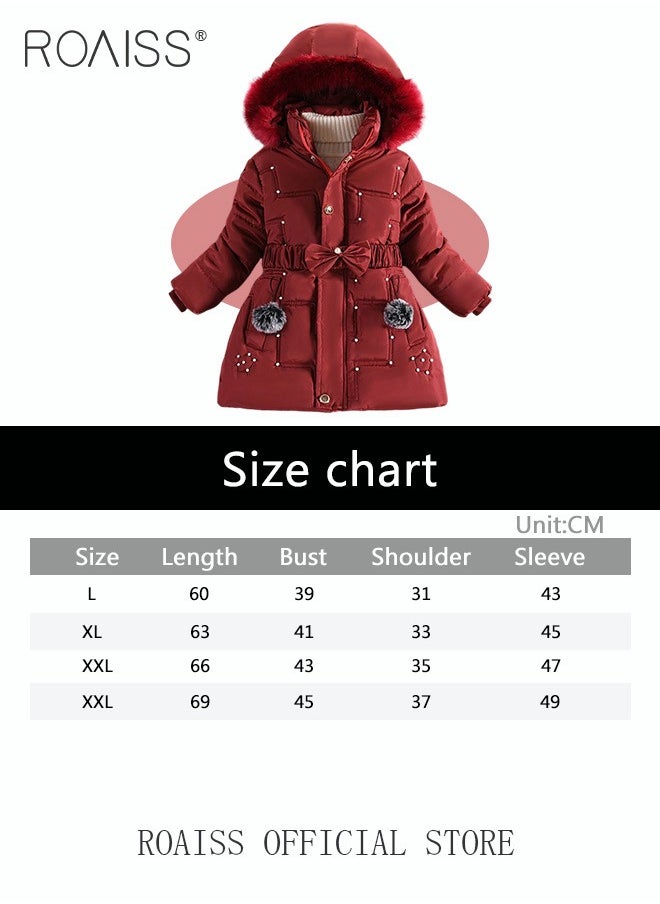 roaiss - Children's Soft and Skin Friendly Mid Length Winter Coat with Fleece and Fur Collar Solid Color Down Jacket with Simple Design and Zip Featuring Cartoon Pattern - Image 1