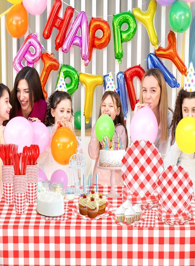 WNINK 176 PCS Red Gingham Plates and Napkins, Red Checkered Disposable Plates Set with Napkins Cups Plastic Spoons Forks Knives for Dinner Birthday Baby Shower Wedding Supplies Serve 25 Guests - Image 4