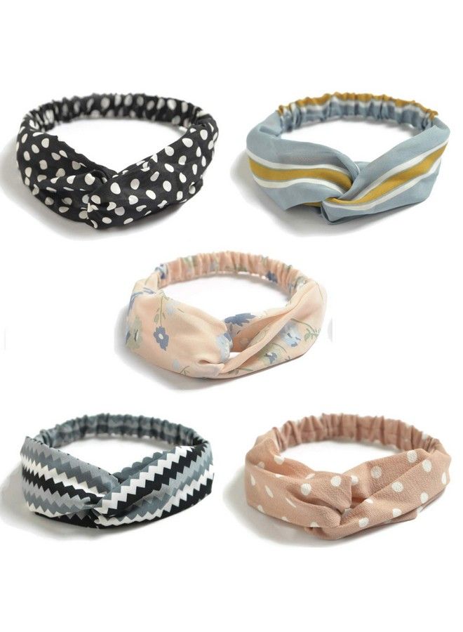 FAVELA Headbands For Women Criss Cross Turban Korean Knotted Boho Stretchy Headwrap/Scarf/Headwrap/Bandana For Girls Vintage Fashion Leisure Hair Accessories (Set Of 5) - Image 2