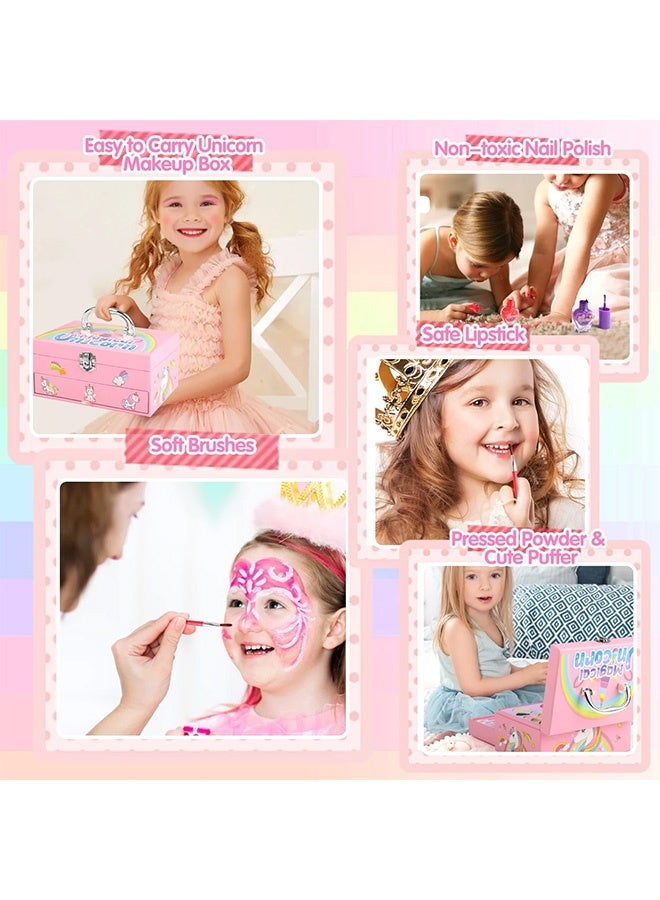 يونيكورن طقم مكياج للأطفال للبنات ، 36 قطعة طقم مكياج يونيكورن للبنات ، مجموعة مستحضرات تجميل حقيقية قابلة للغسل مع مرآة ، ألعاب مكياج الأميرة للفتيات الصغيرات ، وردي - Image 4