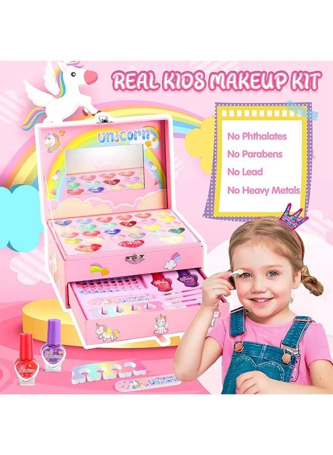 يونيكورن طقم مكياج للأطفال للبنات ، 36 قطعة طقم مكياج يونيكورن للبنات ، مجموعة مستحضرات تجميل حقيقية قابلة للغسل مع مرآة ، ألعاب مكياج الأميرة للفتيات الصغيرات ، وردي - Image 3
