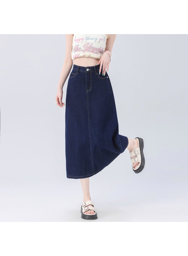 EPTISON Vintage High-waisted Denim Skirt For Women - Summer Minimalist Versatile Slimming Midi A-line Slit Denim Skirt - Image 2
