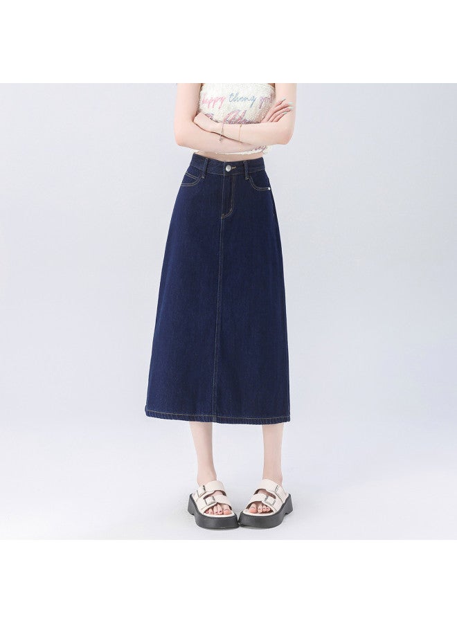 EPTISON Vintage High-waisted Denim Skirt For Women - Summer Minimalist Versatile Slimming Midi A-line Slit Denim Skirt - Image 4