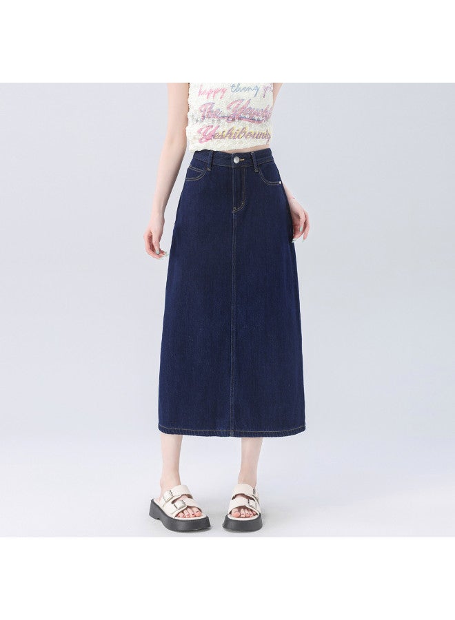EPTISON Vintage High-waisted Denim Skirt For Women - Summer Minimalist Versatile Slimming Midi A-line Slit Denim Skirt - Image 5