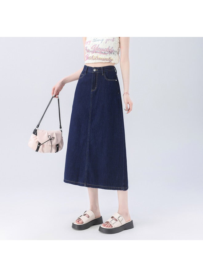 EPTISON Vintage High-waisted Denim Skirt For Women - Summer Minimalist Versatile Slimming Midi A-line Slit Denim Skirt - Image 3