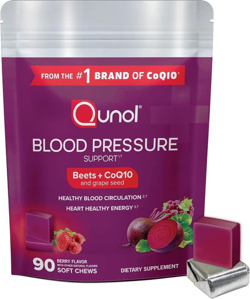 Qunol Beets Chews for Blood Pressure Support 3 in 1 Beets  CoQ10  Grape Seed Extract Supports Healthy Blood Circulation  Heart Healthy Energy 90 Chews - Image 1
