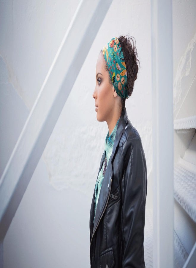 كارما طوق رأس كارما شيلي الزهري للنساء - متوسط - طوق رأس من القماش ووشاح شعر مطاطي - أخضر وبرتقالي - Image 3