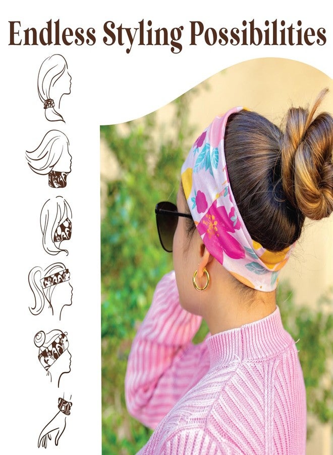 كارما طوق رأس كارما شيلي الزهري للنساء - متوسط - طوق رأس من القماش ووشاح شعر مطاطي - أخضر وبرتقالي - Image 2