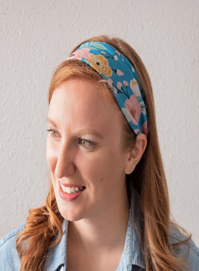 كارما طوق رأس كارما شيلي الزهري للنساء - متوسط - طوق رأس من القماش ووشاح شعر مطاطي - أخضر وبرتقالي - Image 4