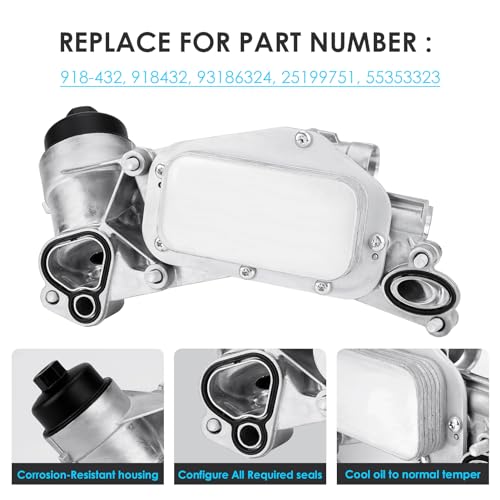 Autsurles Engine Oil Cooler Filter Housing Assembly Adapter Kit with Gaskets for Chevy Aveo 09-11 for Chevy Cruze Sonic Trax 1.8L,1.8 Engine Oil Cooler for Pontiac for Saturn Replace 93186324 25199751 - Image 3