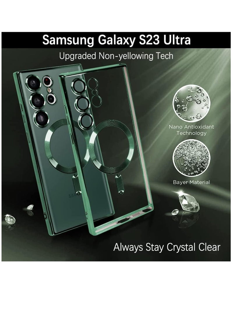 إيف حالة واضحة مغناطيسية لـ Samsung Galaxy S23 Ultra 5G مع واقي عدسة الكاميرا ، متوافق مع Magsafe ، غطاء واقعي للهاتف Slim Slip Slim للنساء (الأخضر) - Image 2