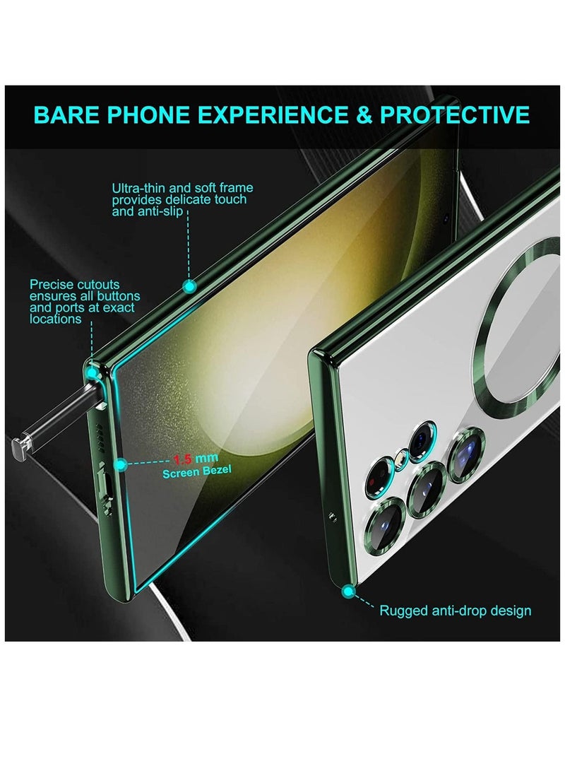 إيف حالة واضحة مغناطيسية لـ Samsung Galaxy S23 Ultra 5G مع واقي عدسة الكاميرا ، متوافق مع Magsafe ، غطاء واقعي للهاتف Slim Slip Slim للنساء (الأخضر) - Image 4