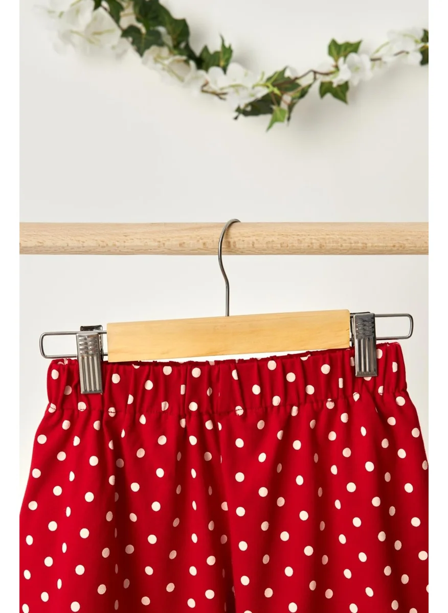 Babygiz Red-White Girls' Elastic Waist Pocket Soft Comfortable Lightweight 100% Cotton Patterned Combed Cotton Shorts