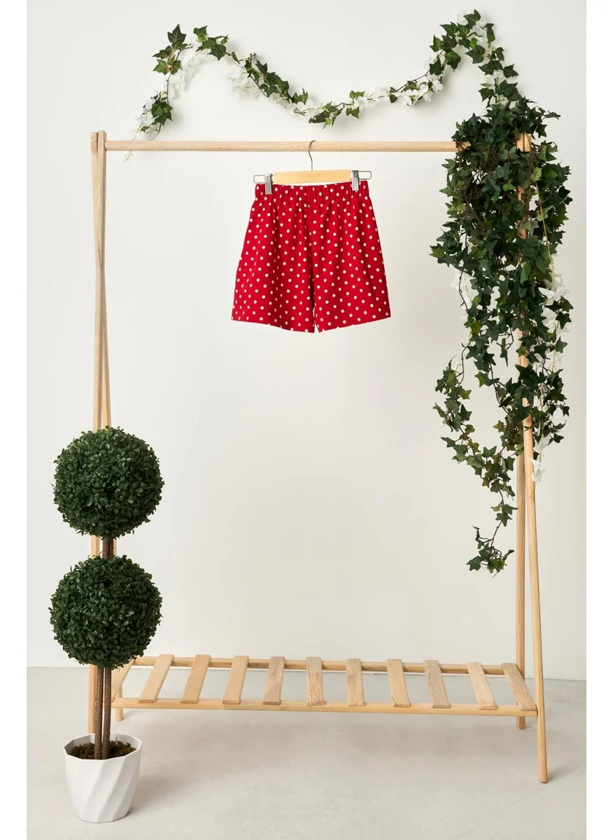 Babygiz Red-White Girls' Elastic Waist Pocket Soft Comfortable Lightweight 100% Cotton Patterned Combed Cotton Shorts