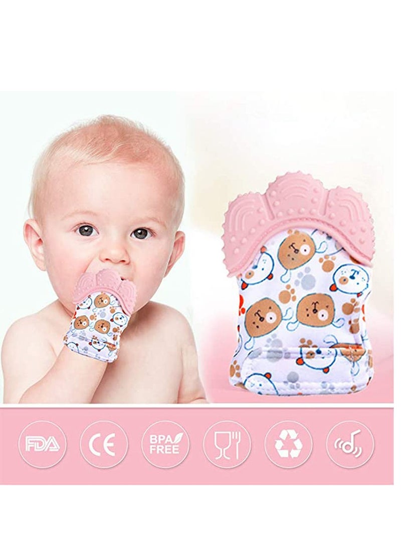 KASTWAVE 2 Pack Teething Mittens, Mitten Teether Toy, Infant Mitt Set, Food Grade Safe (BPA Free), Washable & Durable Mitt Prevent Scratches Protection Gloves(Pink)  - Image 2