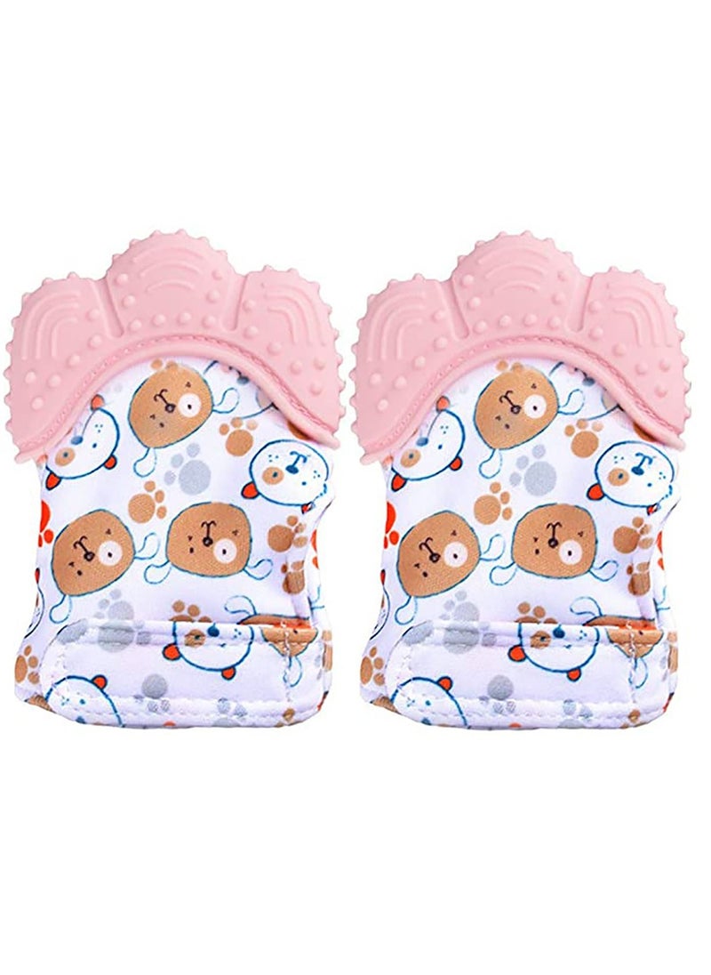 KASTWAVE 2 Pack Teething Mittens, Mitten Teether Toy, Infant Mitt Set, Food Grade Safe (BPA Free), Washable & Durable Mitt Prevent Scratches Protection Gloves(Pink)  - Image 1