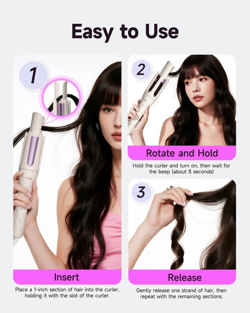 TSUYAGLA Automatic Hair Curler, 1 1/4 Inch Rotating Curling Iron with 3 Temp, 500 Million Ionic, 2-Way Rotation,10S Fast Heating, Anti-Scald, Anti-Tangle Rotating Curling Wand for Long Hair - Image 4