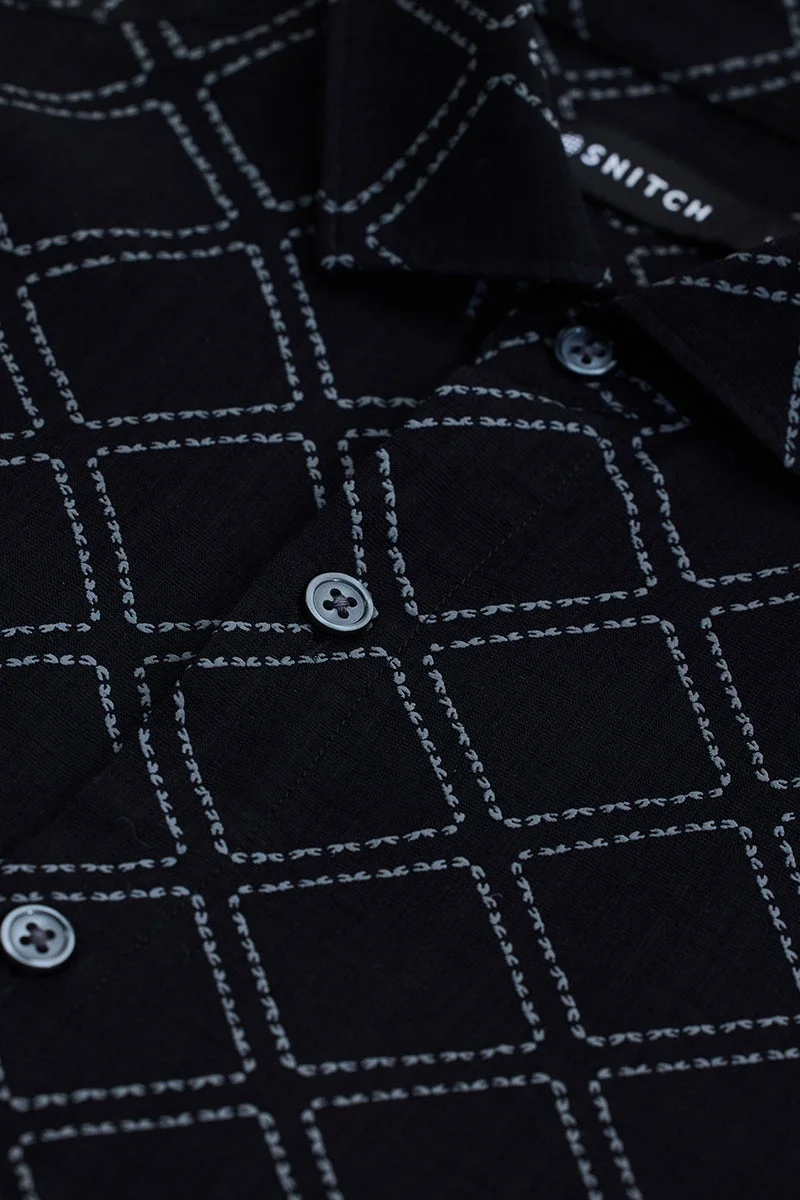 SNITCH Black Geometric Long Sleeve Slim Fit Shirt