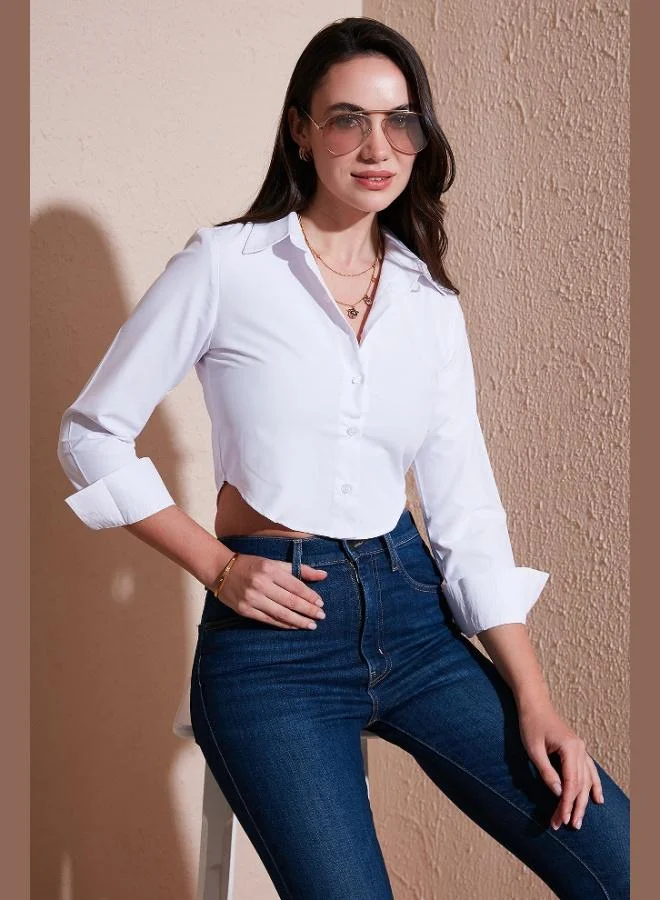 Lela Lela Cotton Blend Slim Fit Long Sleeve Crop Shirt Women's SHIRT 6777336