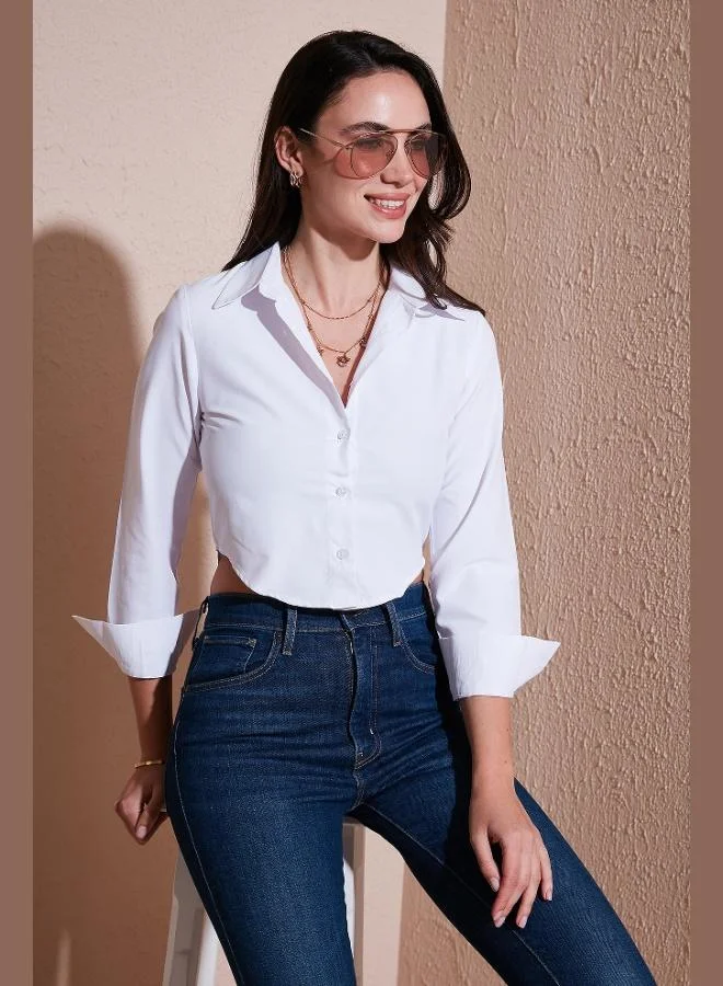 Lela Lela Cotton Blend Slim Fit Long Sleeve Crop Shirt Women's SHIRT 6777336