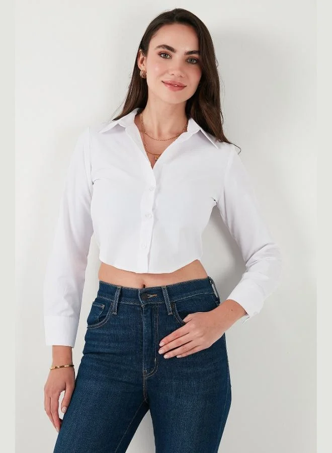 ليلا قميص نسائي قصير بأكمام طويلة بقصة ضيقة من مزيج القطن من ليلا