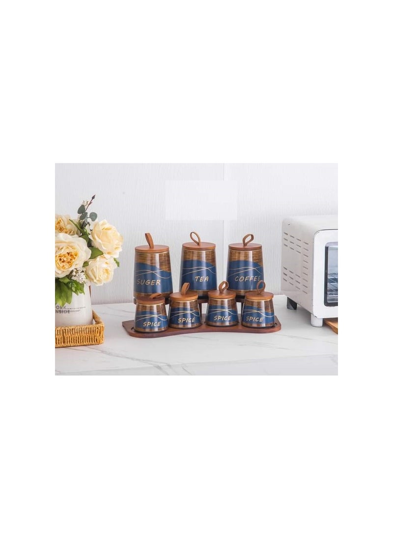 MARBLE - Porcelain spice set, 8 pieces, blue marble, MF362 BLUE - Image 1
