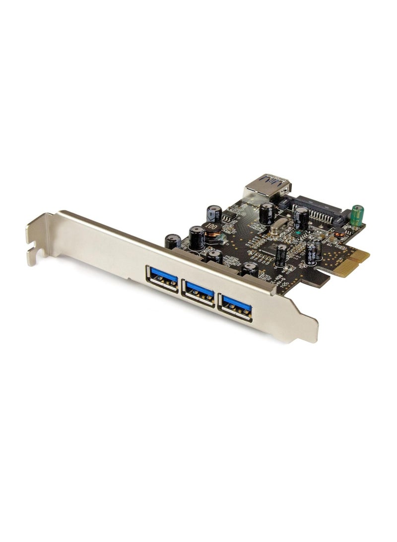 4-Port PCI Express USB 3.0 Card – High-Speed Expansion with 3 External & 1 Internal Port – Compatible with Standard & Low-Profile PCs - Image 1