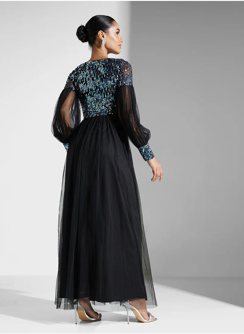 Amelia Rose Embellished Mesh Detailed Dress
