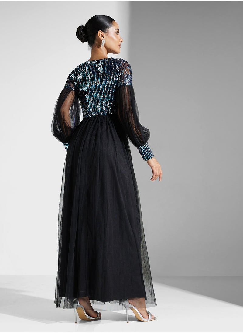 Amelia Rose Embellished Mesh Detailed Dress  - Image 2