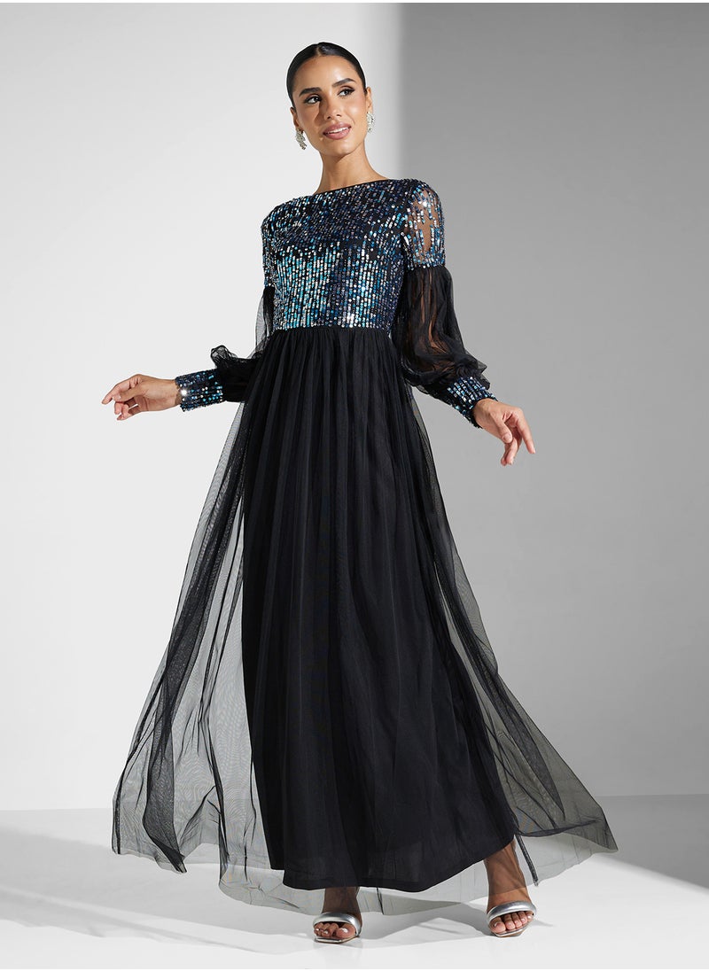 Amelia Rose Embellished Mesh Detailed Dress  - Image 4