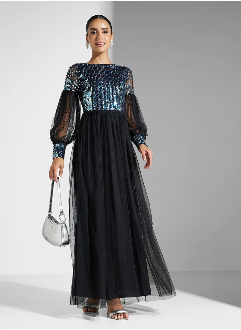 Amelia Rose Embellished Mesh Detailed Dress