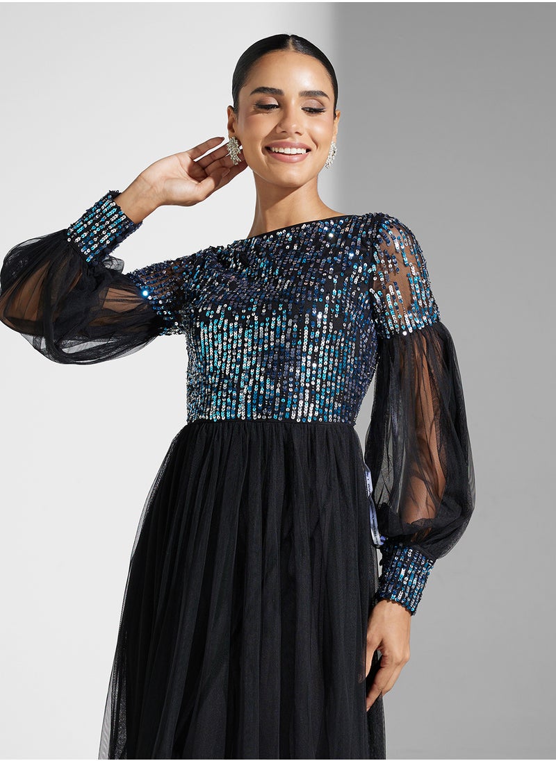 Amelia Rose Embellished Mesh Detailed Dress  - Image 3