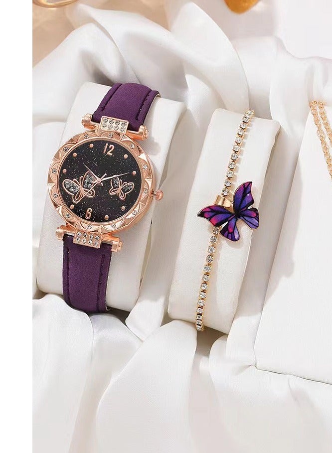 [2025 New Design]Ladies Watch Fashionable Women Quartz Diamond Wristwatch Classic Simple Watches Business Decoration Bangle Bracelet Necklace Earring Girl Gift Set  - Image 3