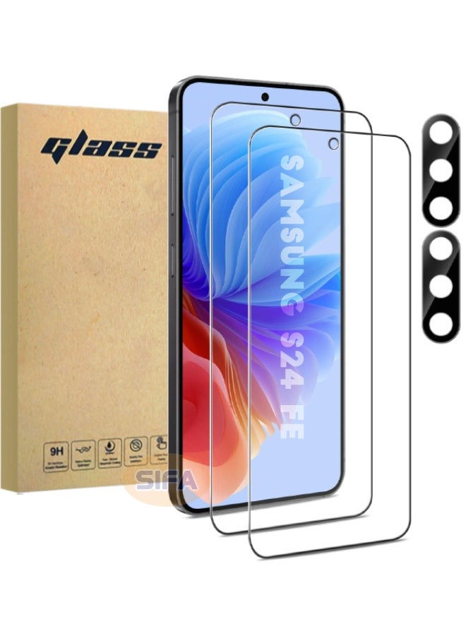 Glass [2+2 Pack] HD Clear Tempered Glass Screen Protector + Black Camera Lens Protector for Samsung Galaxy S24 FE 6.7",  Touch Sensitive, HD 9H Hardness Bubble Free Scratch Resistant, Case Friendly (Boxed, 2+2 PCS)  - Image 1
