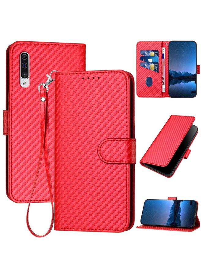 S-TOP Case For Samsung Galaxy A50 / A50s YX0070 Carbon Fiber Buckle Leather Phone Case with Lanyard - Image 1