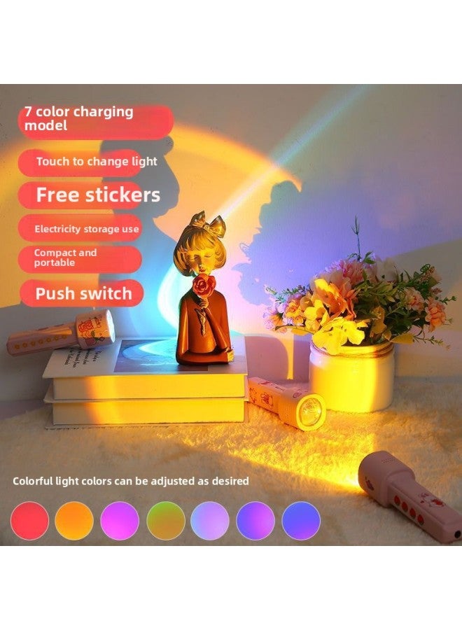 Flashlight Small Portable Colorful Warm Light Girl Heart Rechargeable Photo Atmosphere Light Mini Sunset Light