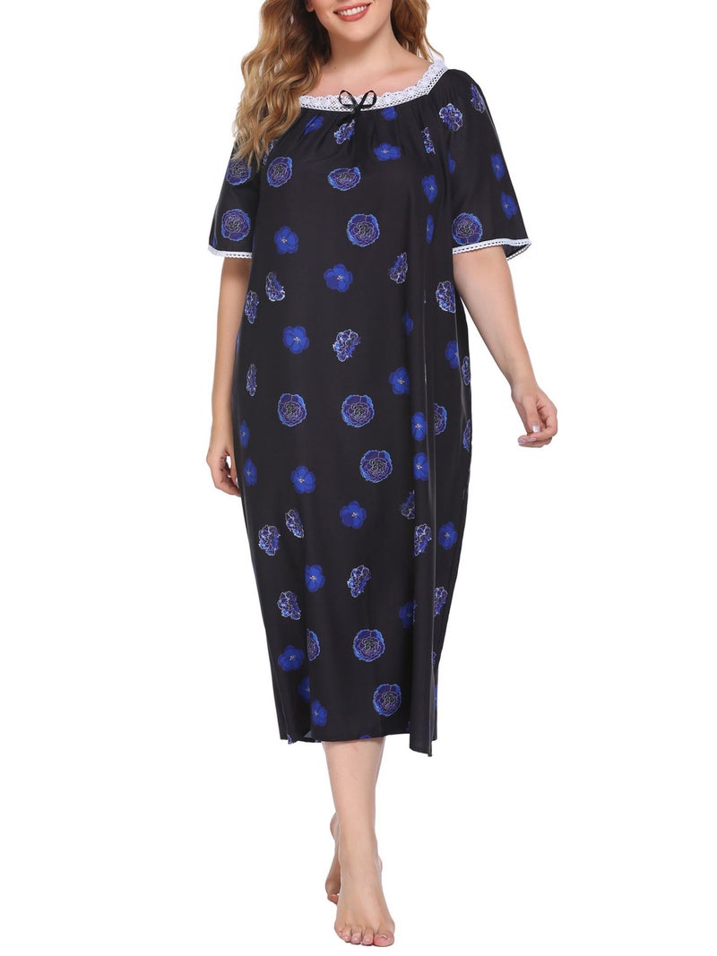 Women Lounger Dress Vintage Plus Size Loose Nightgowns Lounging Pyjamas - Image 2