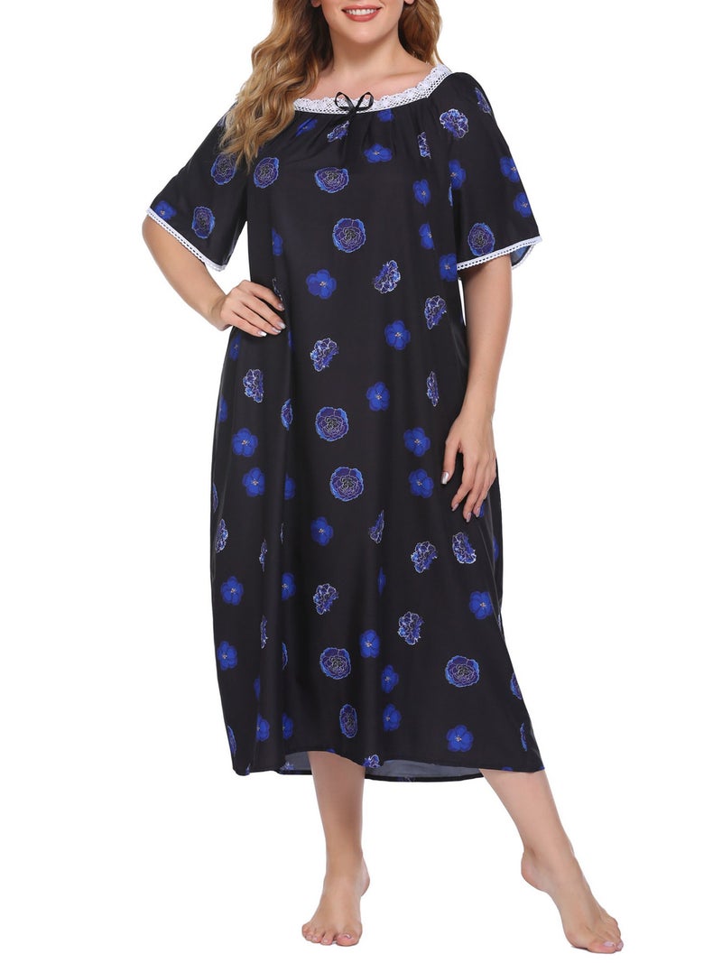Women Lounger Dress Vintage Plus Size Loose Nightgowns Lounging Pyjamas - Image 1