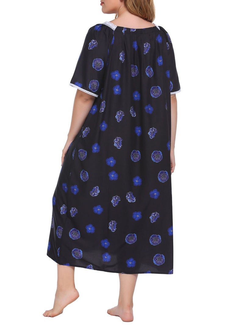 Women Lounger Dress Vintage Plus Size Loose Nightgowns Lounging Pyjamas - Image 3