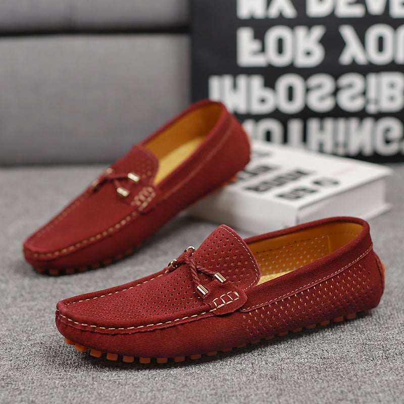 2025 British Style Men'S Small Leather Shoes Large Size Slip-On Slip-Ons Summer And Autum Breathable Cut Out Bean Shoes - Image 2